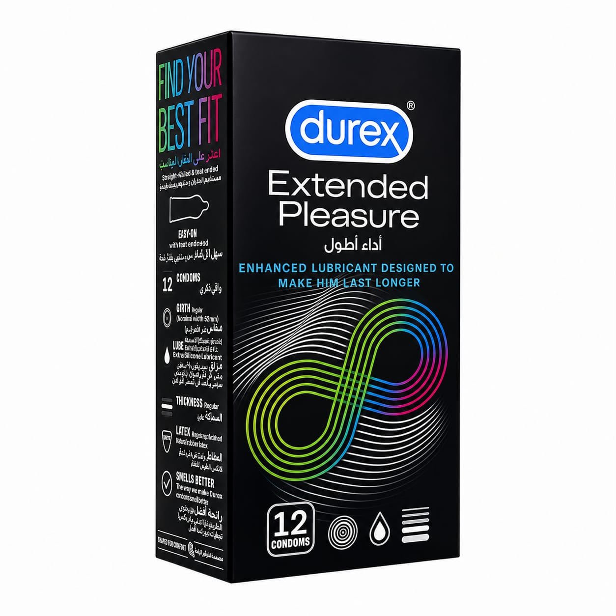 Durex Extended Pleasure Condoms for Men with Enhanced Lubricant - 12 Pieces